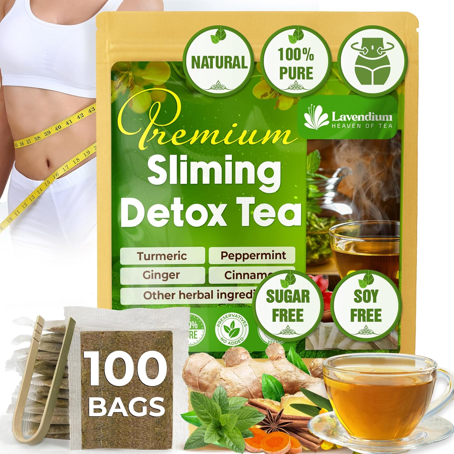 FreshDrinkUS - Natural and Premium Herbal SIimming Detox Tea Caffeine Free - Herbal Tea with Chamomile, Hibiscus Tea & Ginger Root