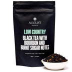 August Low Country - Bourbon Sugar Black Tea in a 15-cup bag, featuring a clear view of the packaging design.