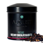 August Passage - Hazelnut Chocolate Black Tea in a tin with loose tea leaves