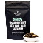 August Combray - Vanilla Cardamom Green Tea in a bag, featuring green tea blend with vanilla and cardamom notes.