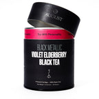 August Black Metallic - Violet Elderberry Black Tea (15 Tea Bags) in open packaging, featuring black metallic tea bags.