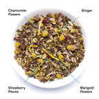 August Nightfall - Rest and Digest Herbal Tea (Caffeine Free) by August, featuring herbal blend with chamomile, strawberry, and ginger.