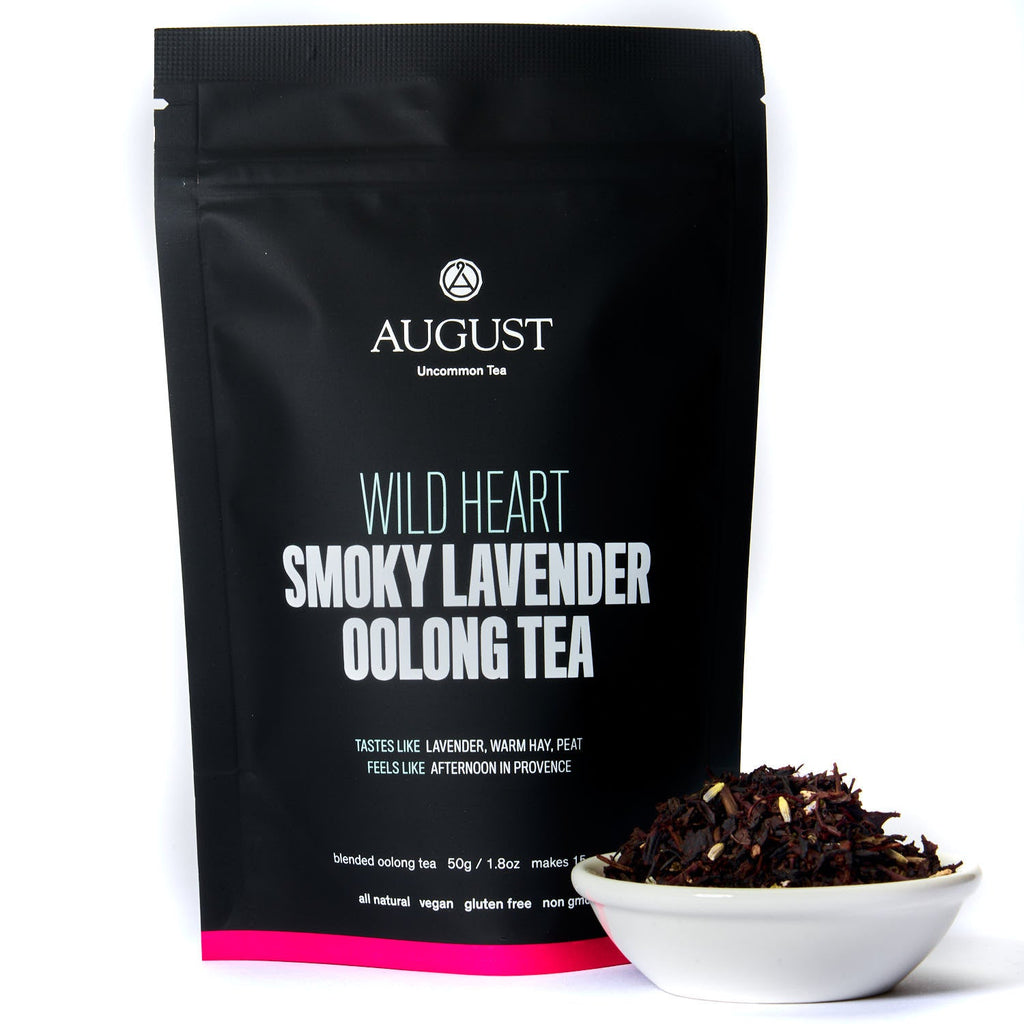 August Wild Heart - Smoky Lavender Oolong Tea in a 15 cup bag displayed against a neutral background.
