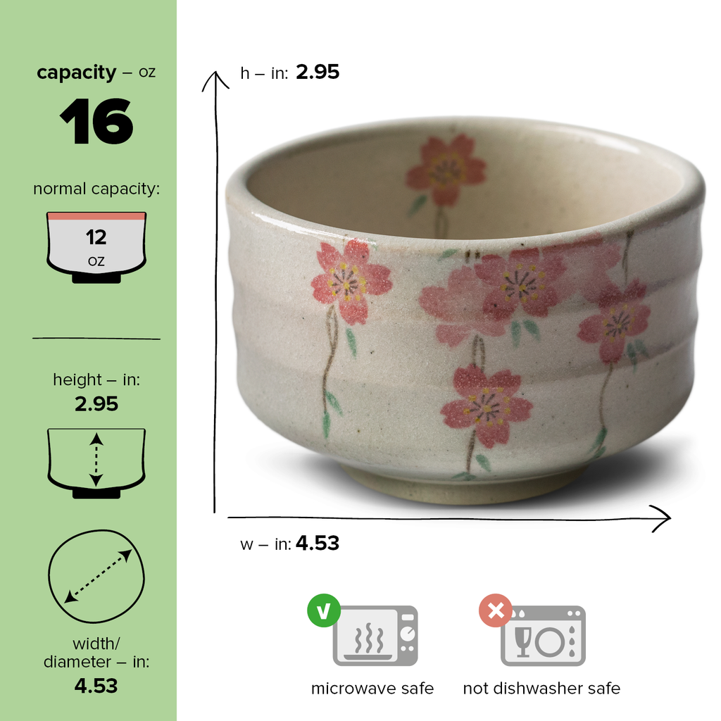 Aprika Life Pink Sakura Flowers Ceramic Matcha Bowl