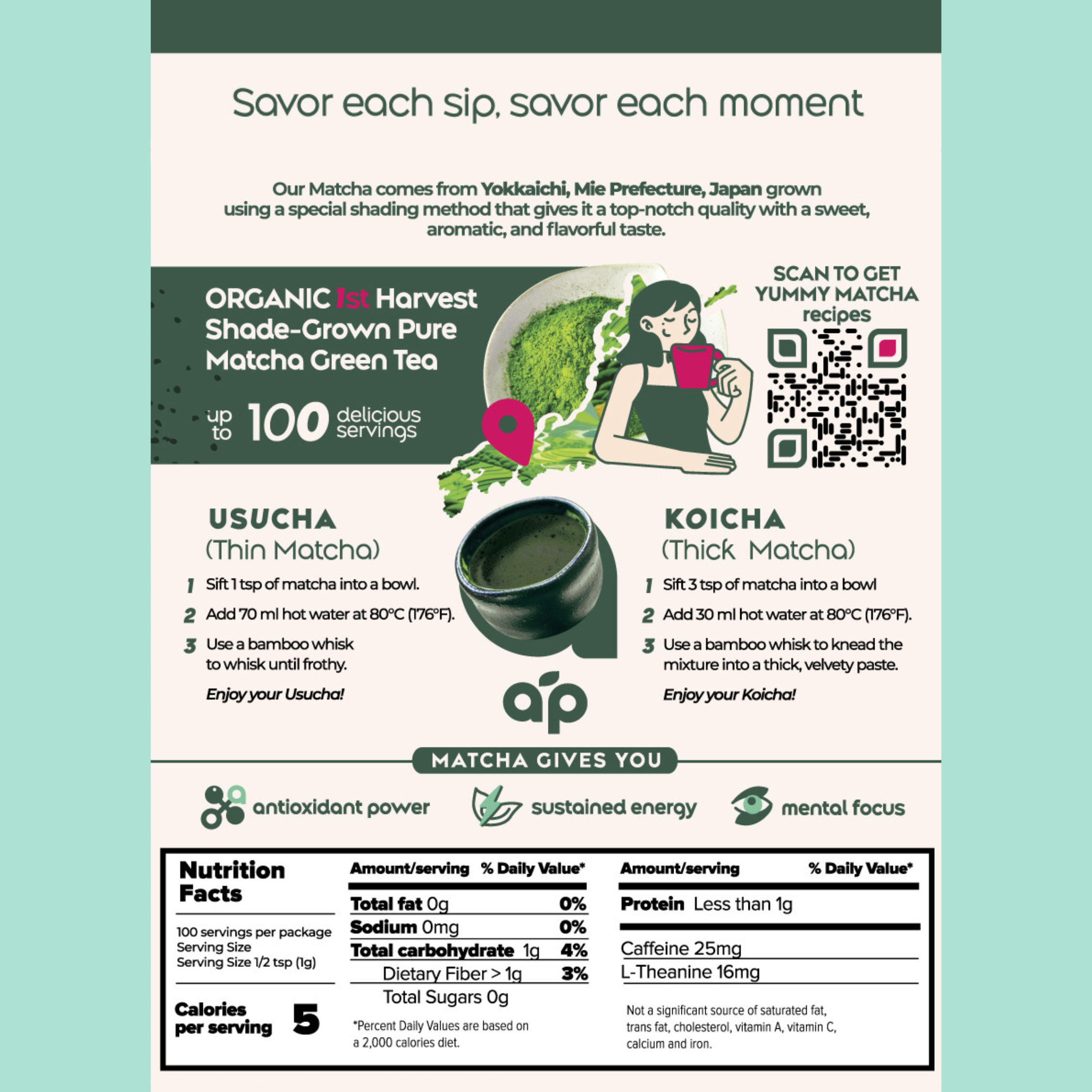 Aprika Life Organic Japanese Ceremonial Grade Matcha Green Tea Powder