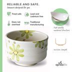 Aprika Life Green Flowers Ceramic Matcha Bowl