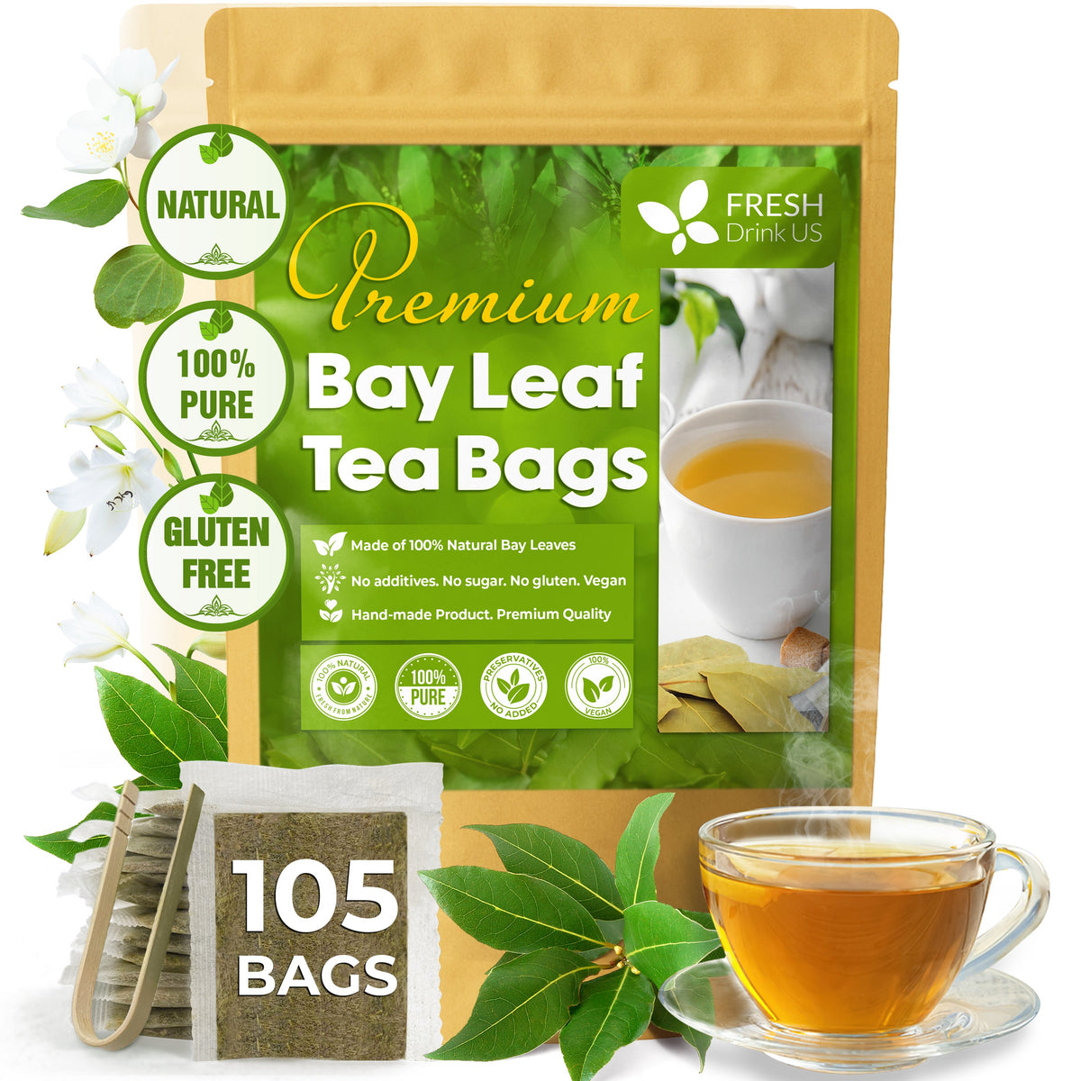 Premium Dried Bay Leaves, Tea Bags, Powder, Bay Leaves Spice, Whole Nice Leaves, Wildcrafted, Fresh Harvested, Bay Leaves For Cooking, Sugar-Free, Gluten Free, Caffeine Free, Vegan Herbal Tea