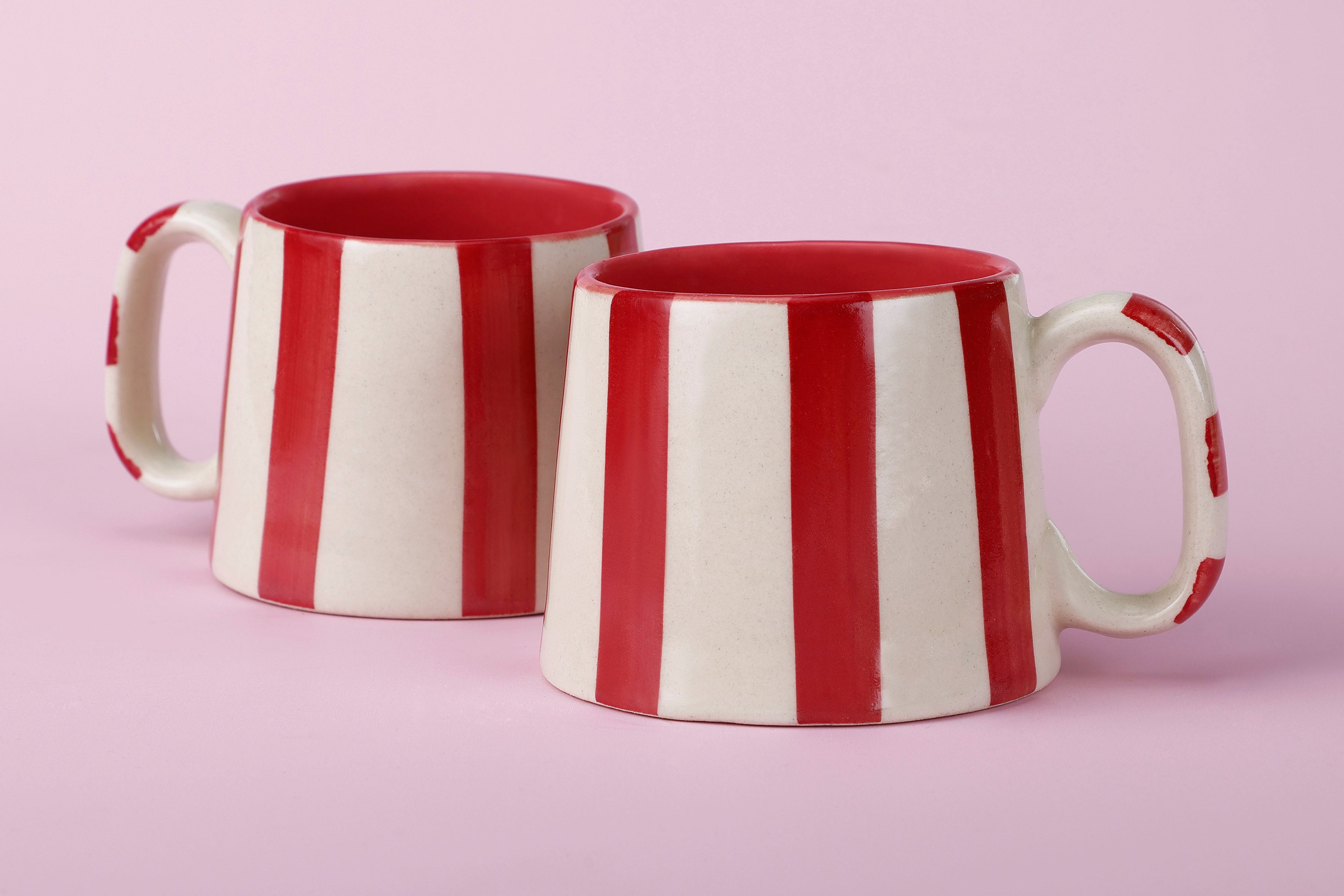 Casa Amarosa Ceramic Red Stripe Cup - 3.5 x 2.5 Inches ( Set of 4 )