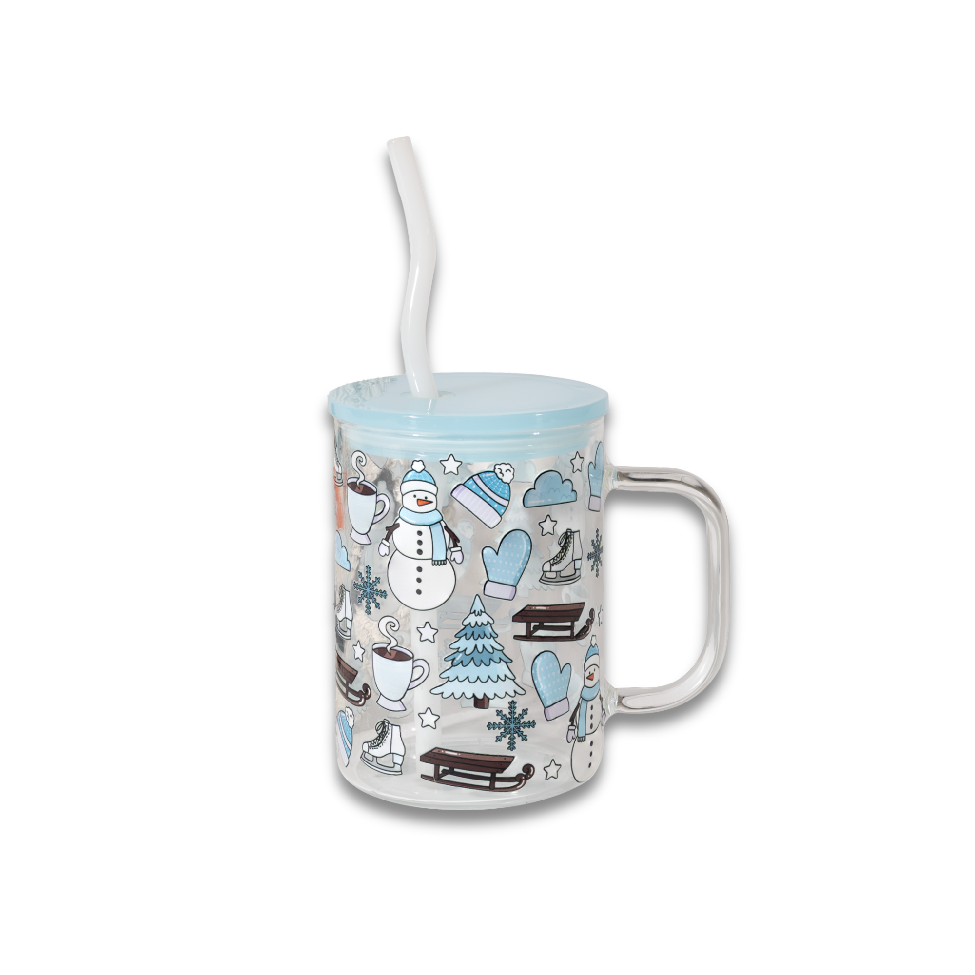 17oz Blue Winter Glass Mug Holiday Gift Bundle