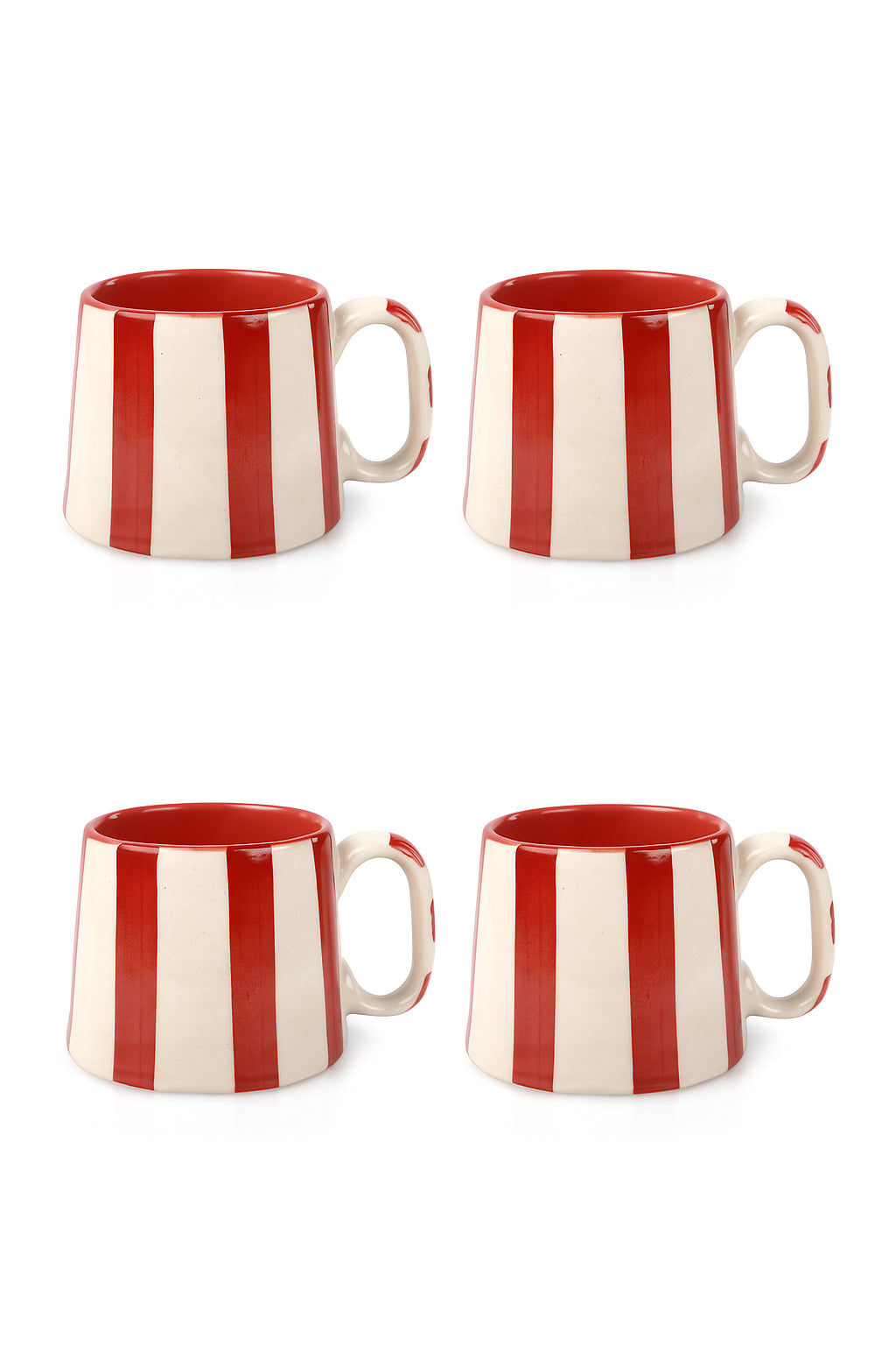 Casa Amarosa Ceramic Red Stripe Cup - 3.5 x 2.5 Inches ( Set of 4 )