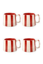 Casa Amarosa Ceramic Red Stripe Cup - 3.5 x 2.5 Inches ( Set of 4 )