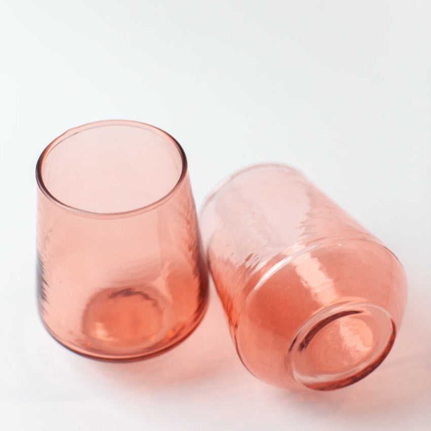 Creative Women Handblown Hammered Glass Water Tumbler, Blush - set of 4