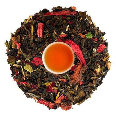 Danfe Rose Black Tea in loose leaf form, showcasing tea leaves with liquor for brewing, sourced from Ilam, Himalayas.