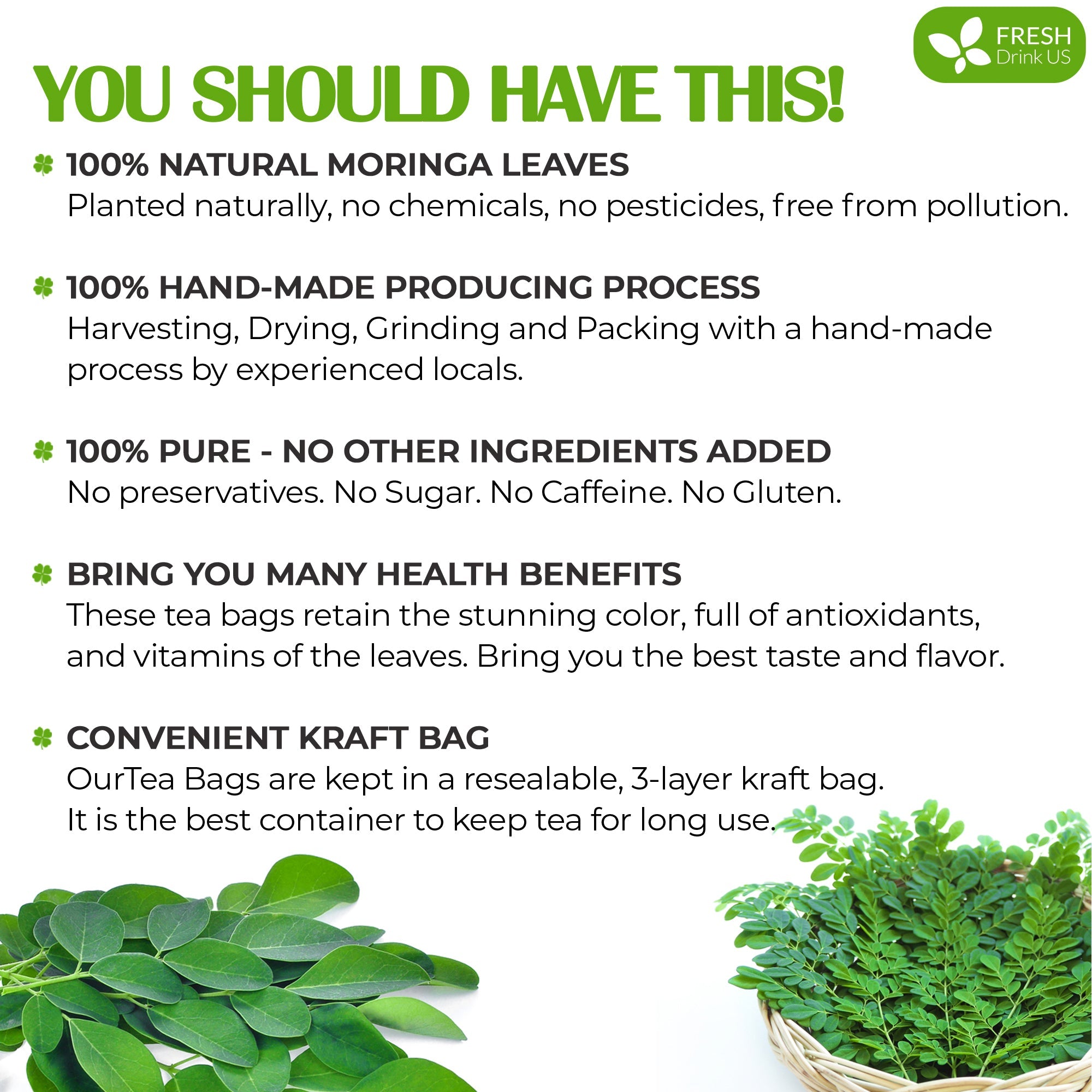 FreshDrinkUS Moringa Leaf Tea Bags