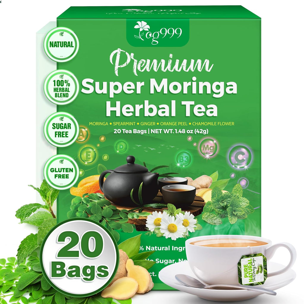 FreshDrinkUS - Natural and Premium Herbal Super Moringa Herbal Tea, Improve Digestion, Support Brain, Weight, Skin and Sleep, Eco-Conscious Tea Bags