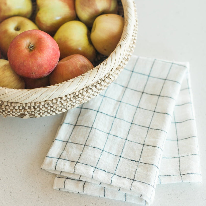 Creative Women Stone Washed Linen Tea Towel - Windowpane