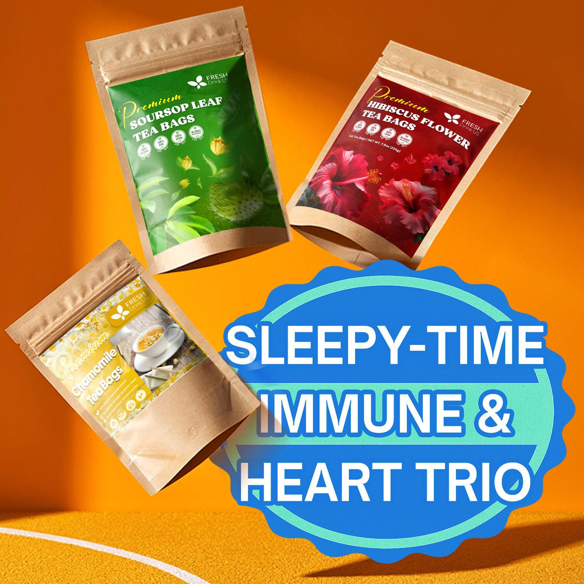 FreshDrinkUS Sleepy-Time Tea Trio — Chamomile, Soursop & Hibiscus