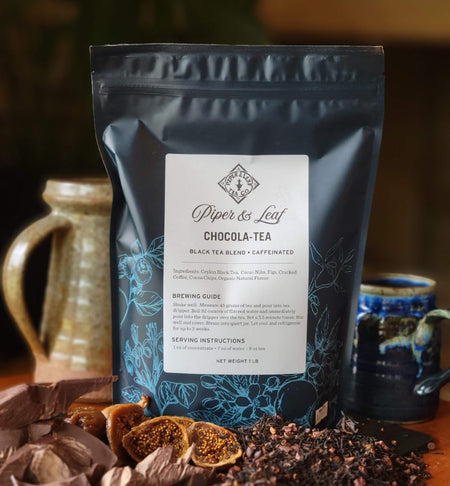 Piper and Leaf Chocola-Tea Pound Bag - 190 servings, a 1-pound bag of loose leaf tea featuring dark chocolate and figs.