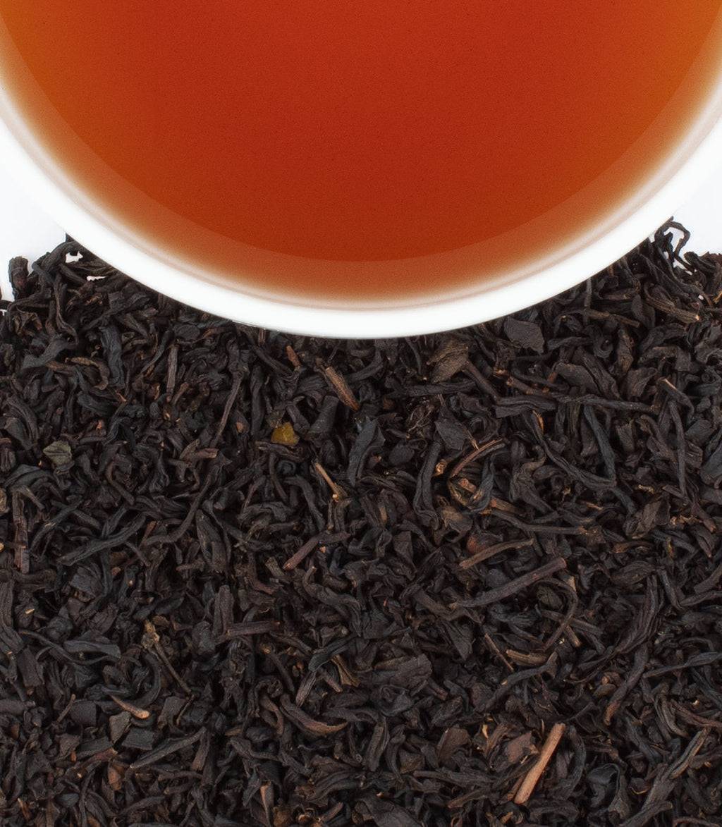 Harney & Sons Black Currant Tea in a cup, showcasing the rich fruit and berry notes of this versatile blend.