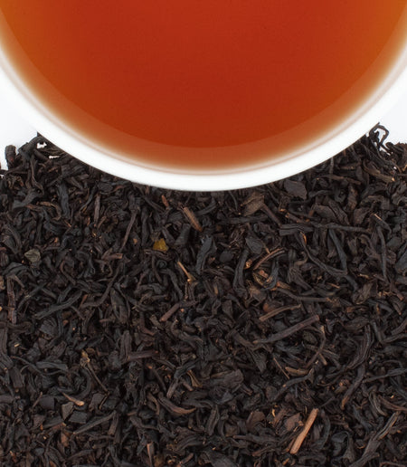 Harney & Sons Black Currant Tea in a cup, showcasing the rich fruit and berry notes of this versatile blend.