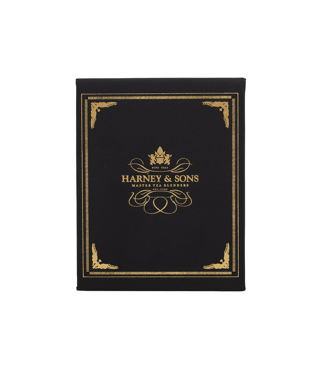Harney & Sons Harney Heritage – Organic Teabag Sampler Black Box displayed in a top view image, showing the black box packaging.