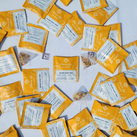 Piper and Leaf Golden Hour Tonic Case of Individually Wrapped Tea Bags- 50ct, featuring individually packaged tea sachets.