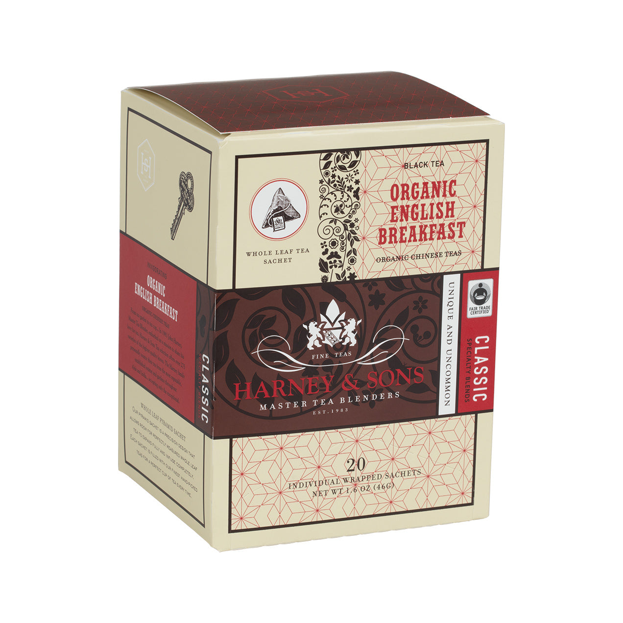 Harney & Sons Organic English Breakfast, Box of 20 Individually Wrapped Sachets Black Tea