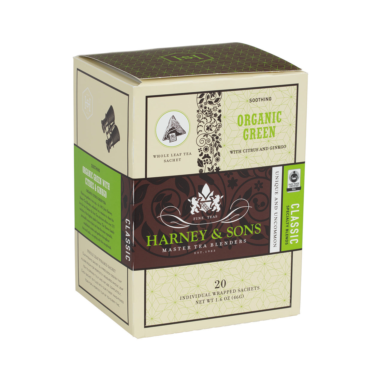 Harney & Sons Organic Green with Citrus & Ginkgo, Box of 20 Individually Wrapped Sachets Tea