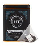 Harney & Sons Black Cask Bourbon, HT Tin of 20 Sachets, featuring a tin container with sachets of black cask bourbon tea.
