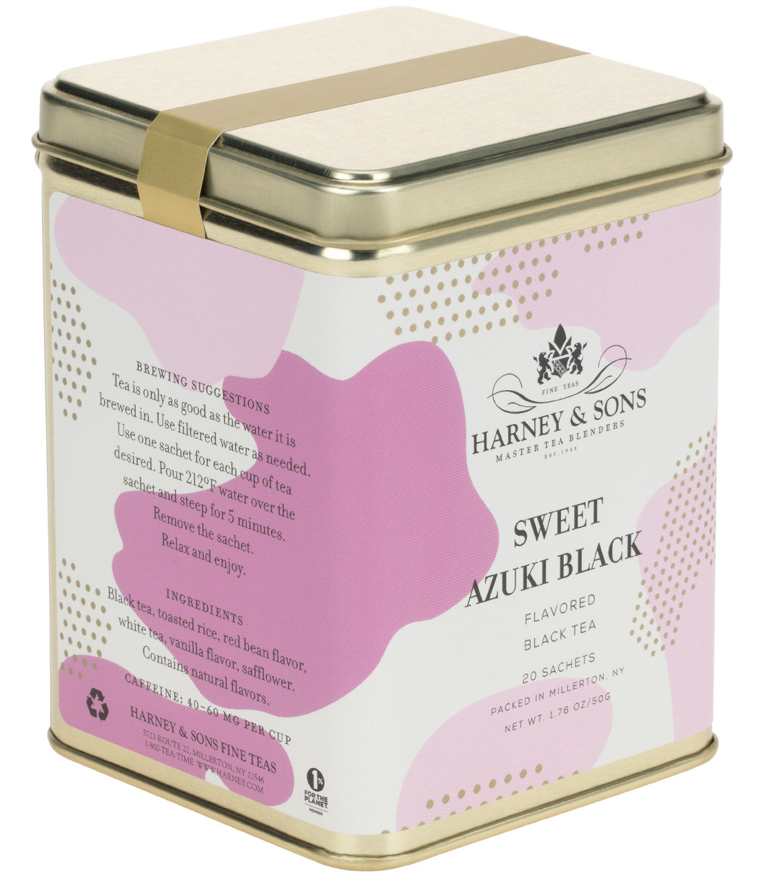 Harney & Sons Sweet Azuki Black, Tin of 20 Sachets, showcasing tea sachets with a blend inspired by East Asian red bean desserts.