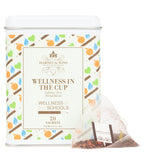 Harney & Sons Wellness in the Cup, Tin of 20 Sachets, featuring herbal tea sachets in a decorative tin container.