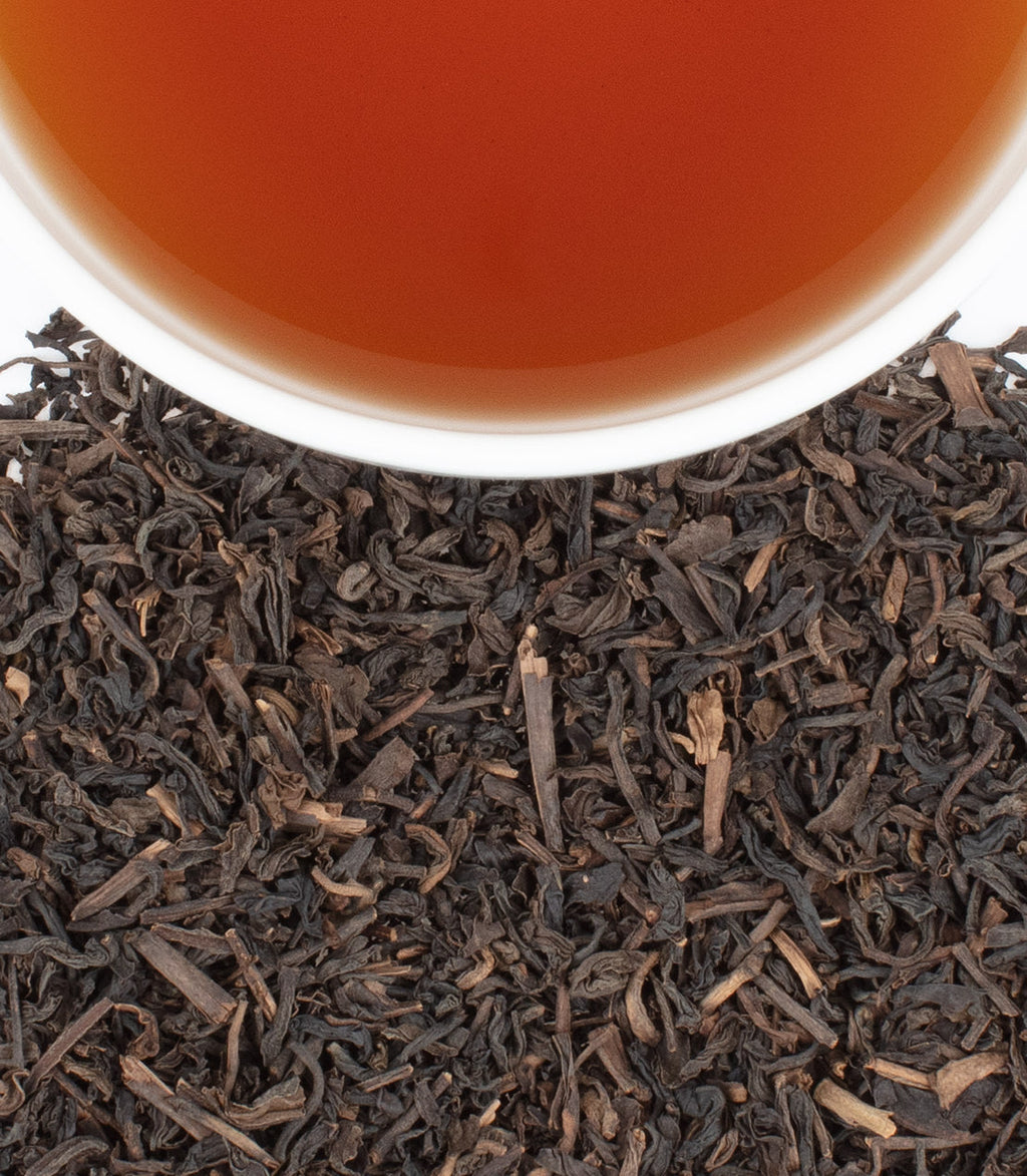Harney & Sons Decaf Ceylon (Decaf Orange Pekoe) in a cup, showcasing the rich color of decaffeinated black tea.