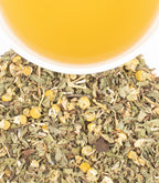Harney & Sons Botanical Blend, Tin of 20 Sachets, featuring a cup with Lemon Balm and Chamomile tea.