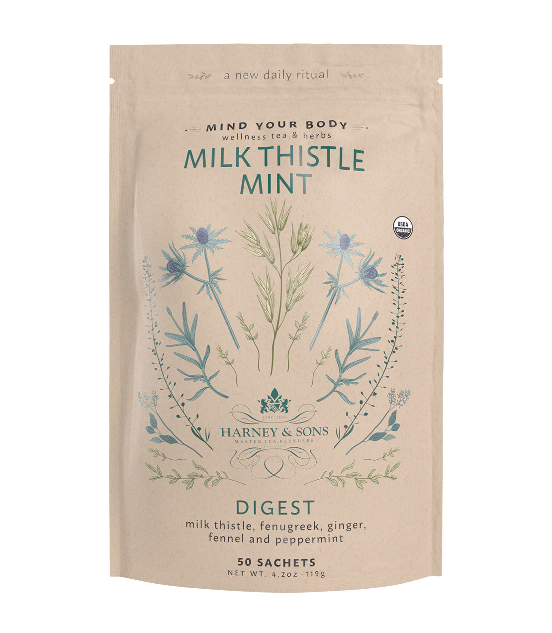 Harney & Sons Organic Milk Thistle Mint, Bag of 50 Sachets Herbal Tea