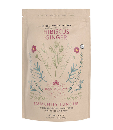Harney & Sons Organic Hibiscus Ginger, Bag of 50 Sachets Herbal Tea