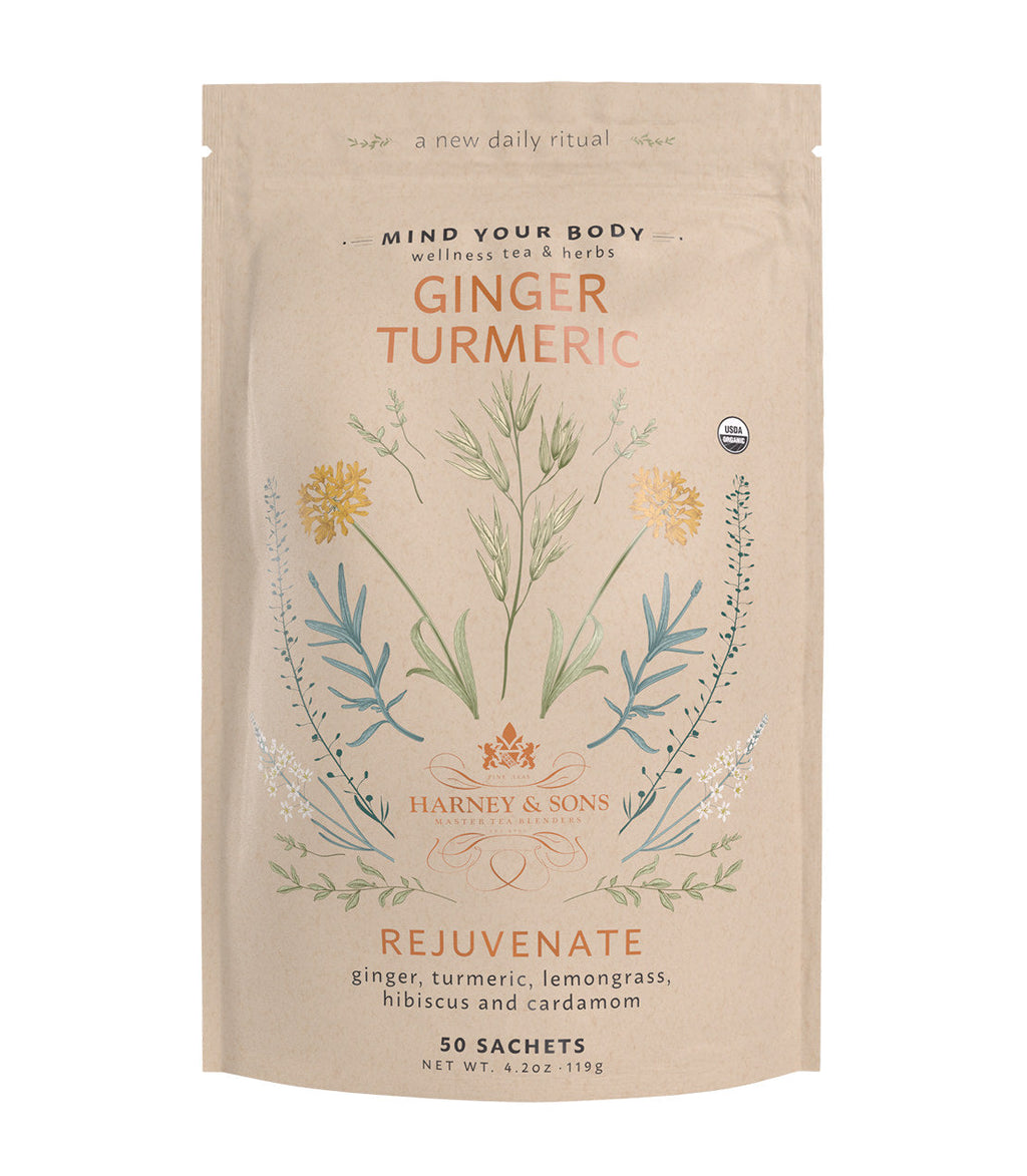 Harney & Sons Organic Ginger Turmeric, Bag of 50 Sachets Herbal Tea