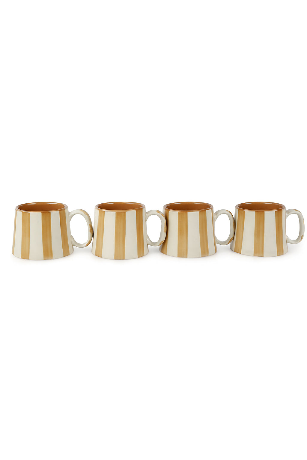 Casa Amarosa Ceramic Brown Stripe Cup - 3.5 x 2.5 Inches ( Set of 4 )