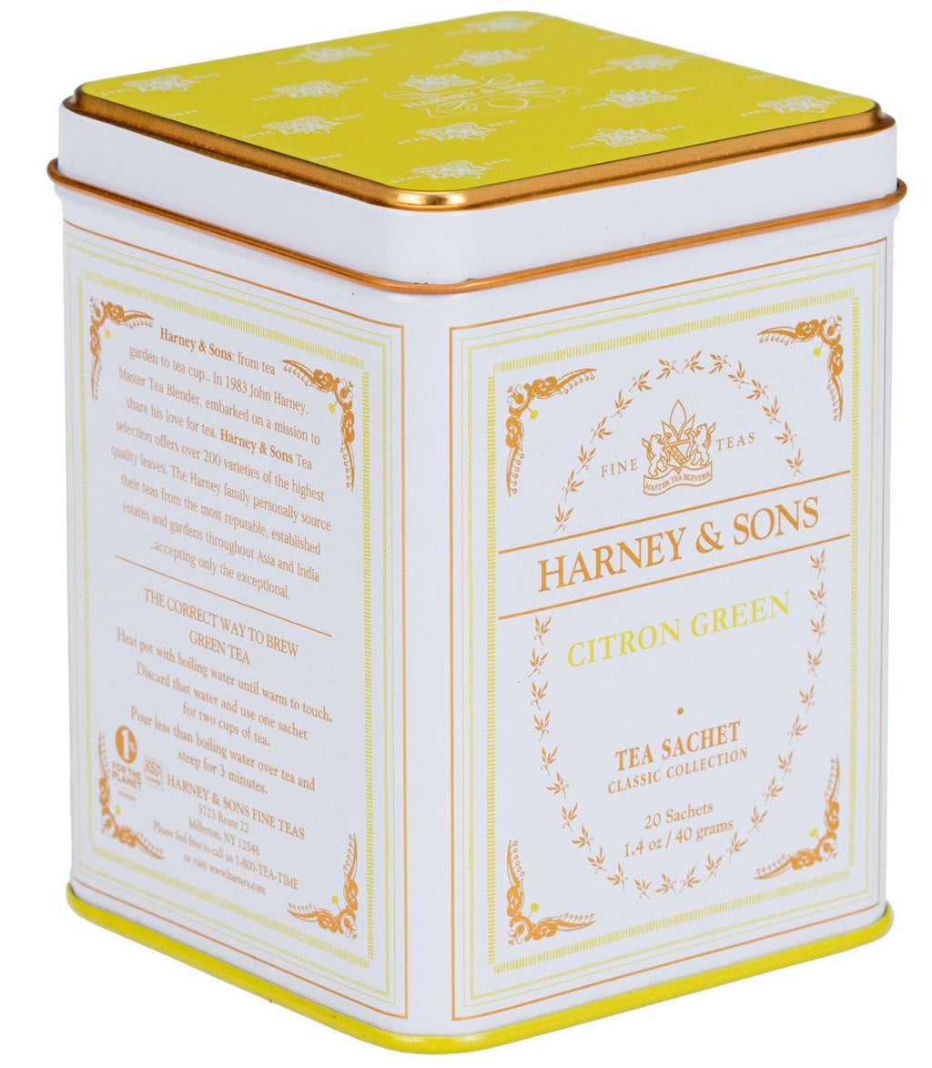 Harney & Sons Citron Green, Classic Tin of 20 Sachets, featuring a classic design with yellow and green accents.