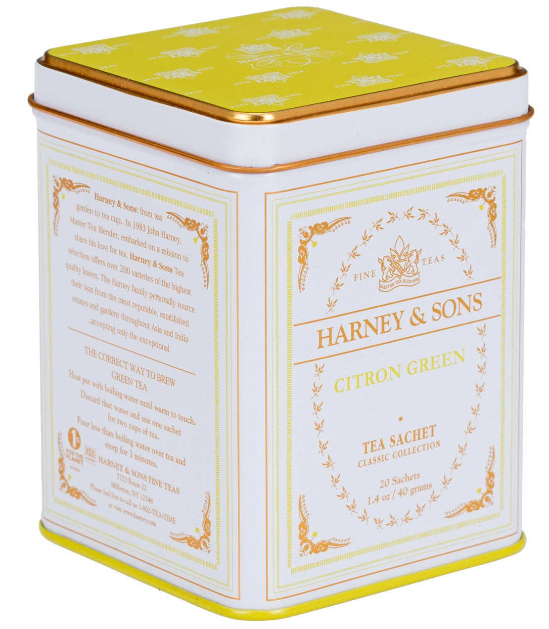Harney & Sons Citron Green, Classic Tin of 20 Sachets, featuring a classic design with yellow and green accents.