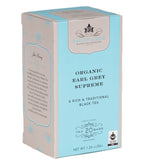 Harney & Sons Organic Earl Grey Supreme, Box of 20 Premium Teabags, featuring individually wrapped teabags for fresh brewing.