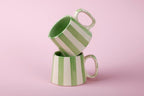 Casa Amarosa Ceramic Green Stripe Cup - 3.5 x 2.5 Inches ( Set of 4 )