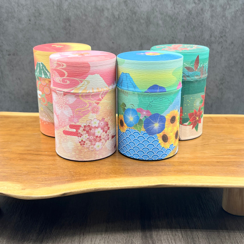 Inoue Shizukan Nanten Green Mt. Fuji Series Washi Paper Wrapped Tea Canister (S) - Japanese Chazutsu