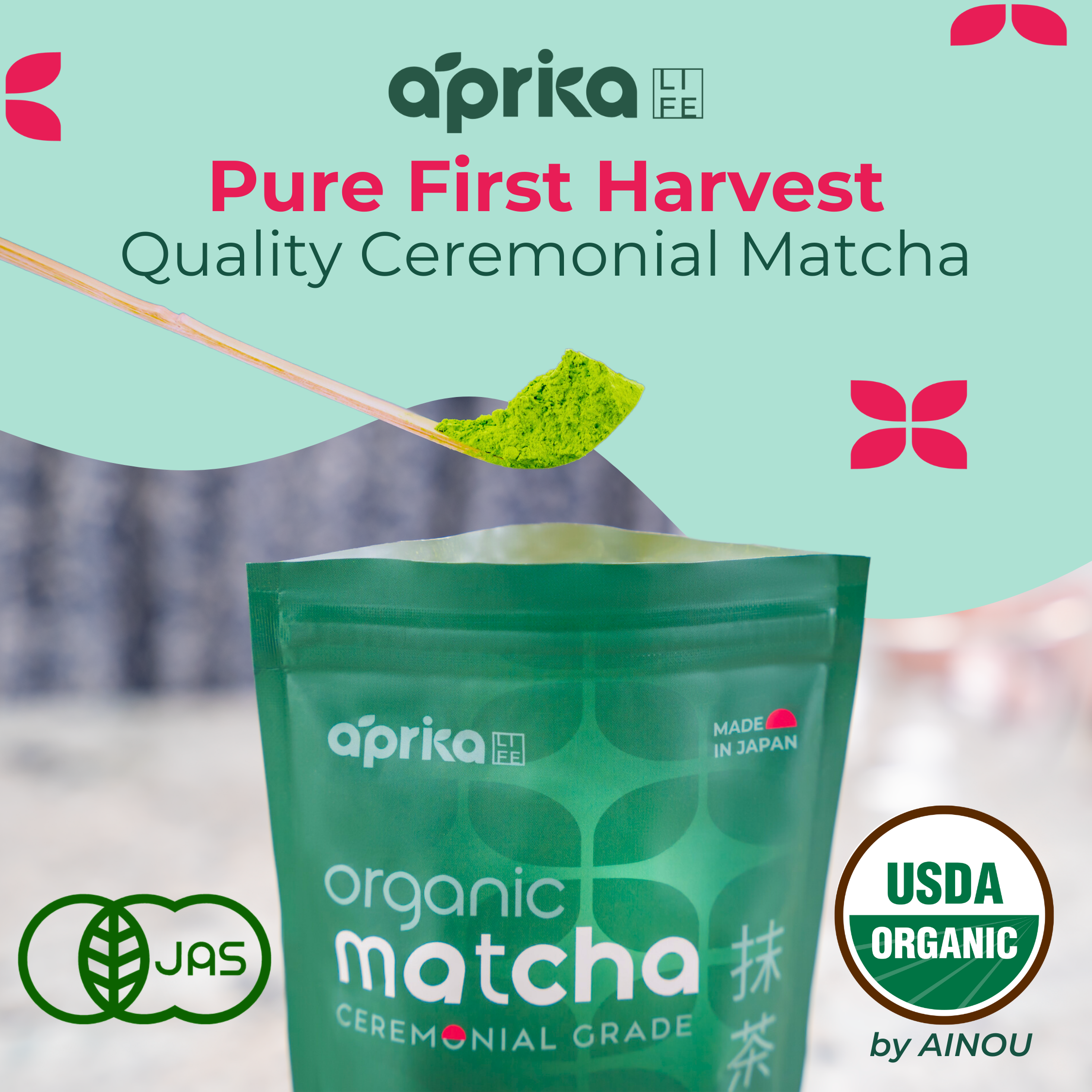Aprika Life Organic Japanese Ceremonial Grade Matcha Green Tea Powder