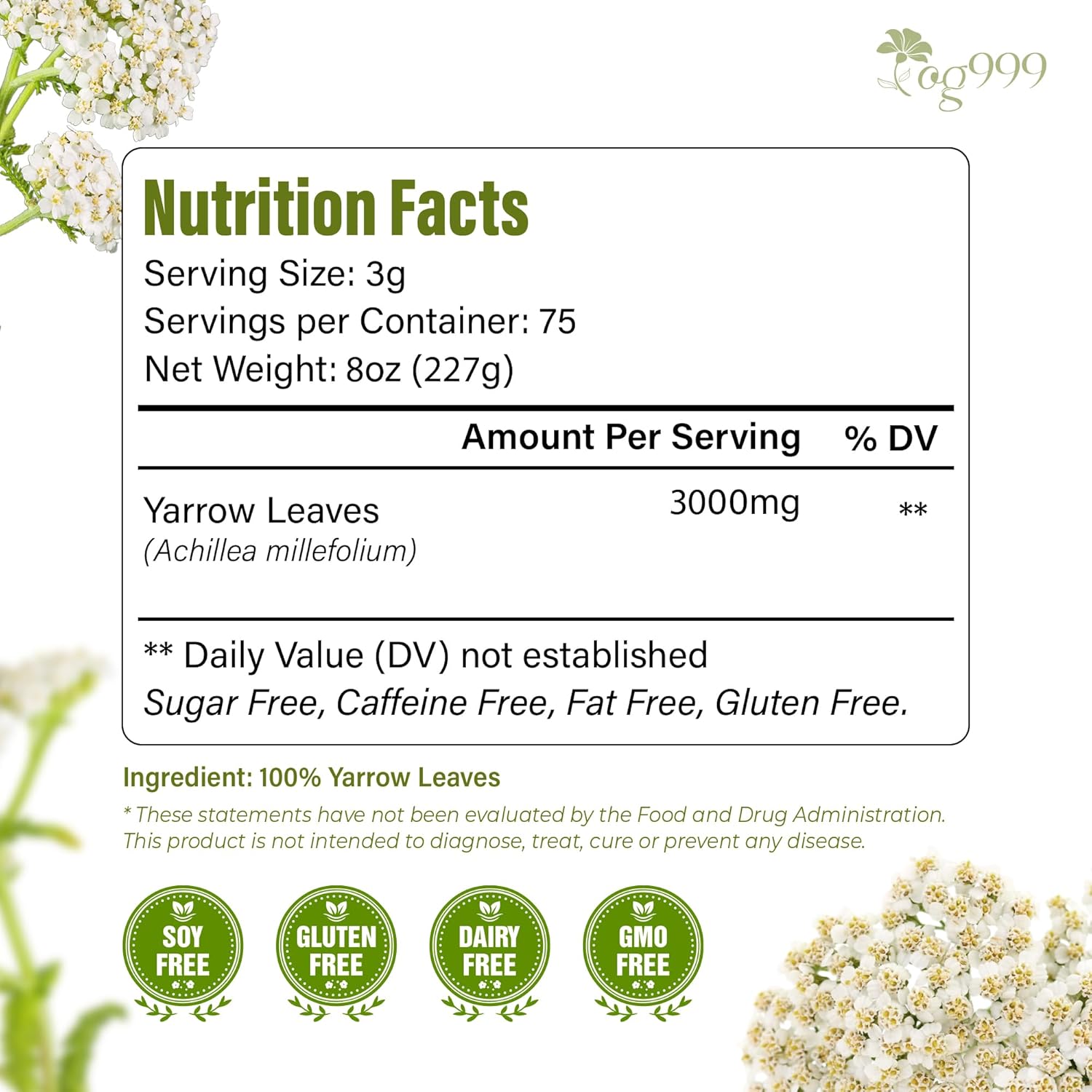Premium Yarrow Tea Leaves | Naturally Aromatic, Freshly Packed Loose Leaf Yarrow Herbal Tea