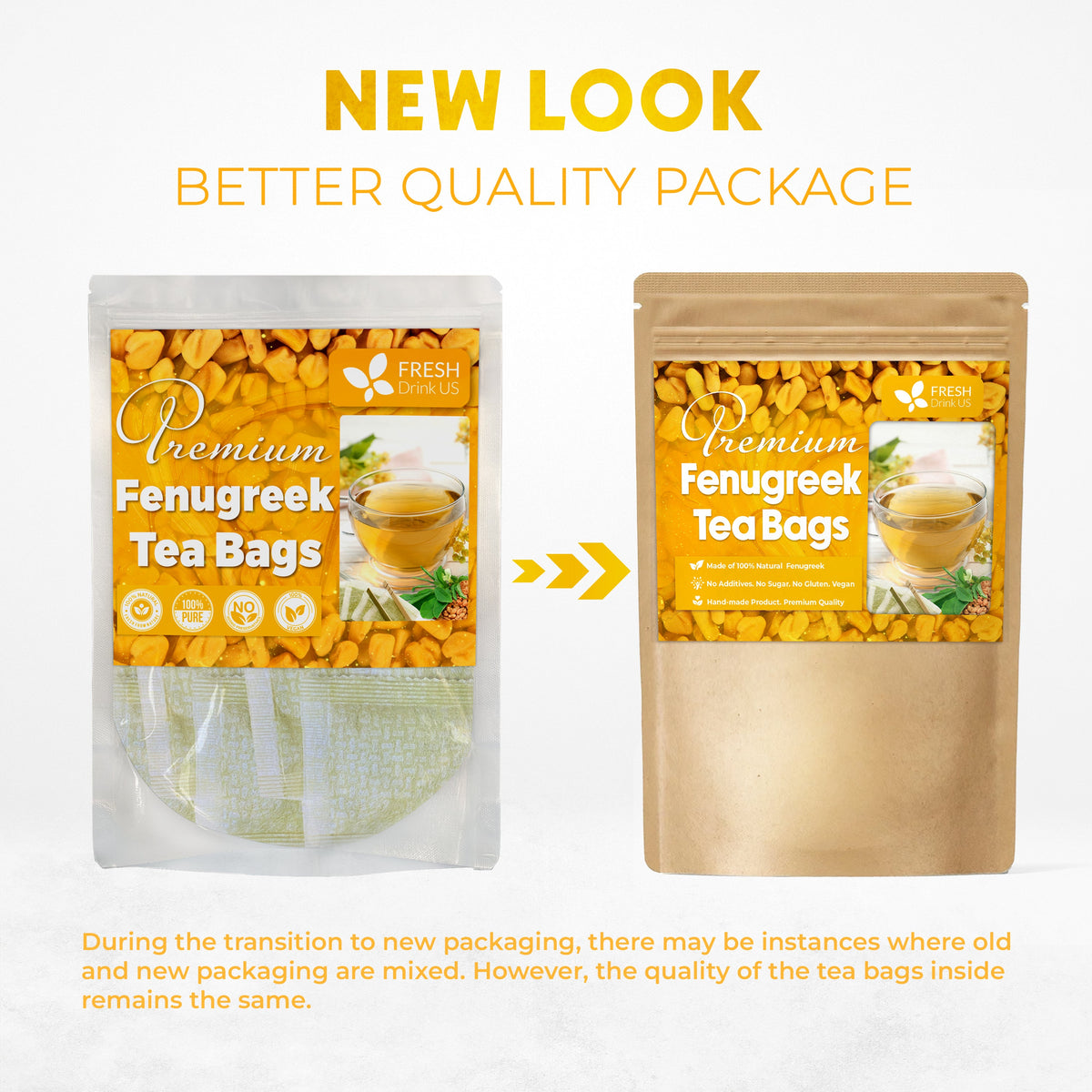Premium Fenugreek Tea Bags. No Sugar, No Caffeine, No Gluten, Vegan. (30 Tea Bags) Herbal Tea