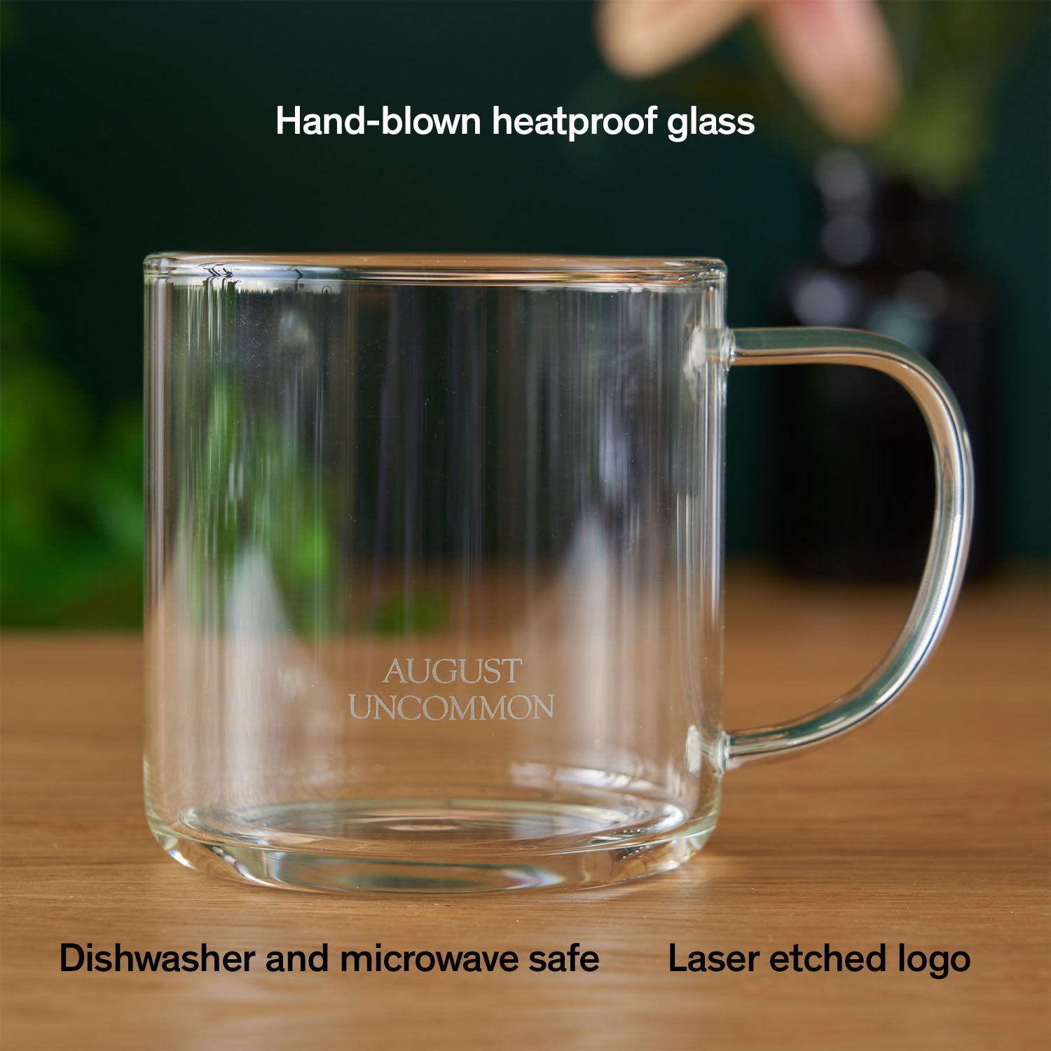 August Glass Mug - Clear Elegance showcasing a transparent glass mug with a sleek design and sturdy handle.