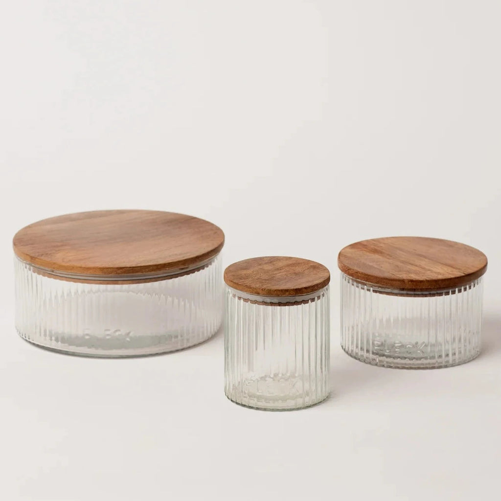 Fleck Fluted Glass Storage Jars - set of 3