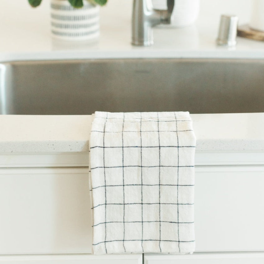 Creative Women Stone Washed Linen Tea Towel - Windowpane