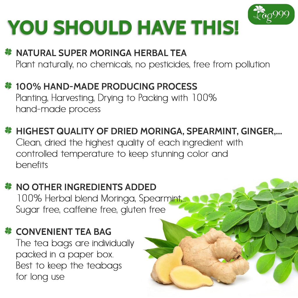 FreshDrinkUS - Natural and Premium Herbal Super Moringa Herbal Tea, Improve Digestion, Support Brain, Weight, Skin and Sleep, Eco-Conscious Tea Bags