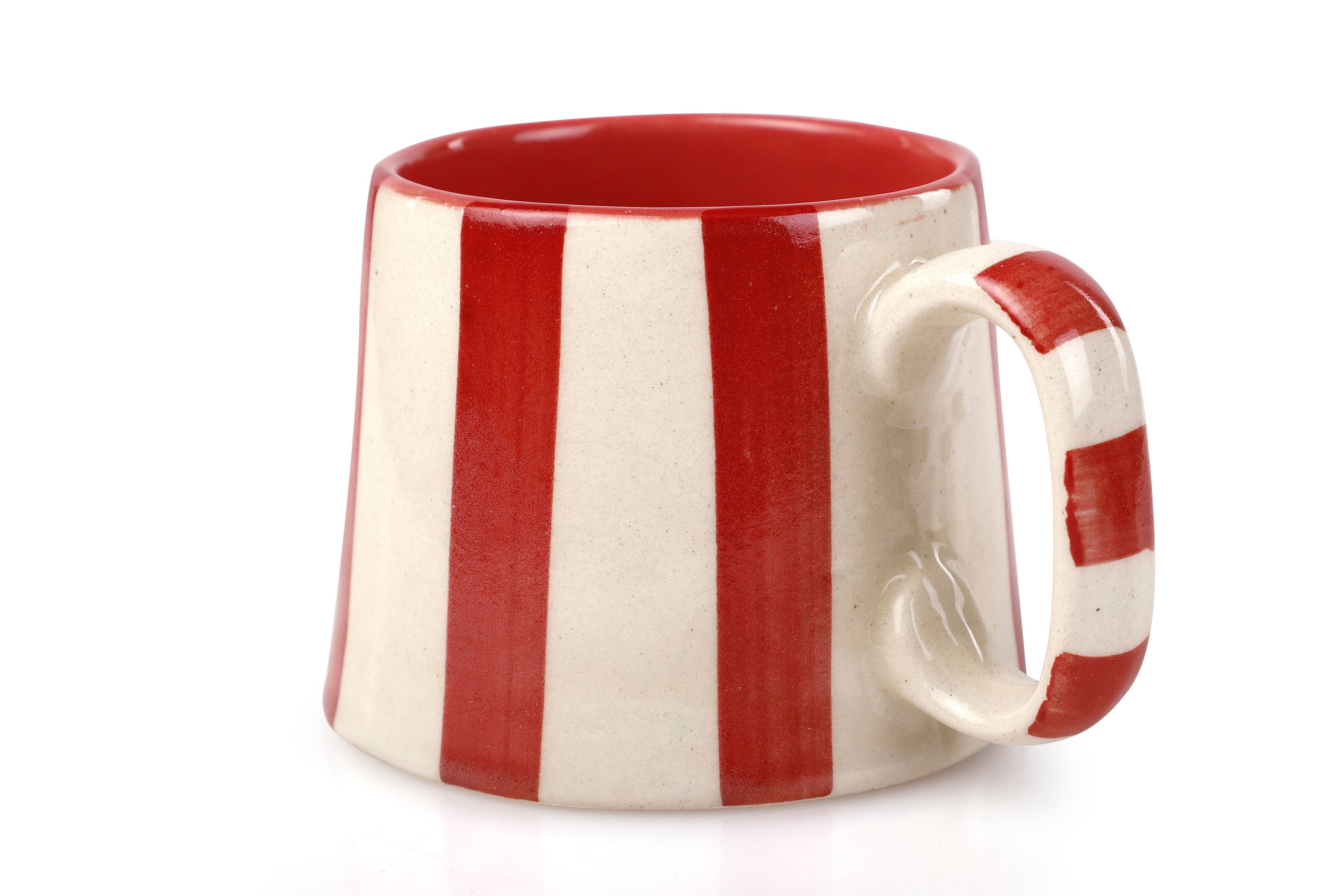 Casa Amarosa Ceramic Red Stripe Cup - 3.5 x 2.5 Inches ( Set of 2 )